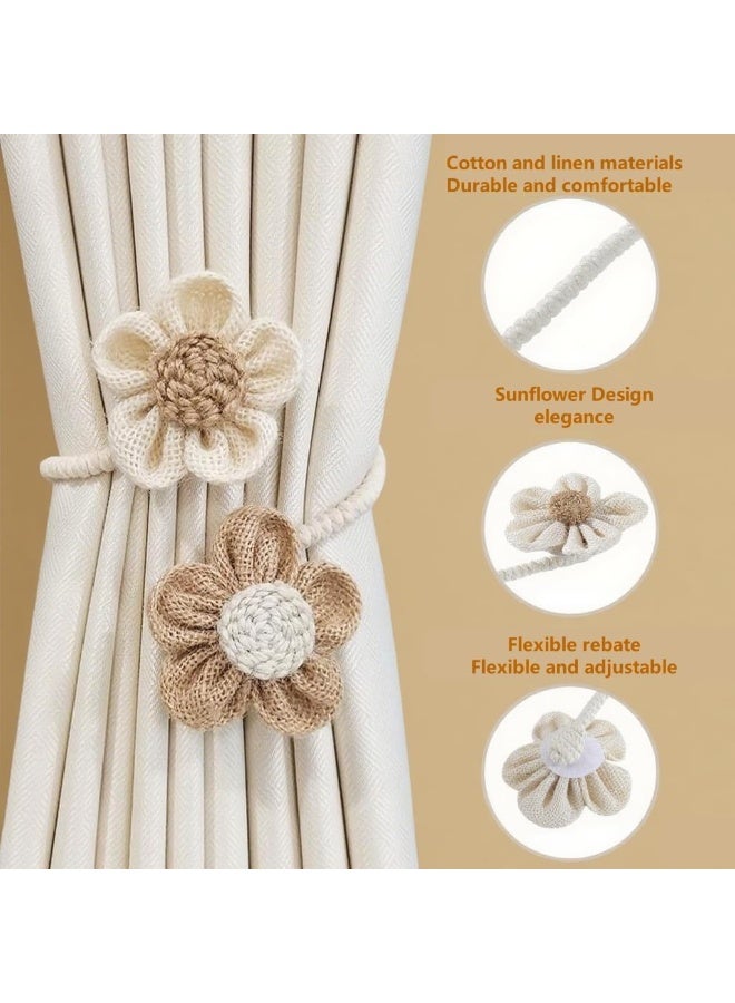 jaexest 2-Pack Decorative Sunflower Curtain Tie Backs | Adjustable Rope Holders for Window Curtains & Home Decor - Image 1